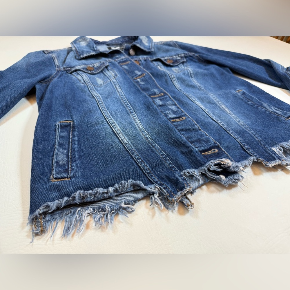 WILLIAM RAST Frayed Denim Trucker Jacket size women’s large (bin T) - Picture 10 of 11